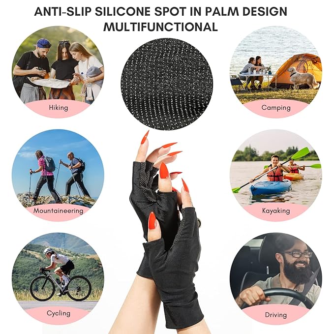 Makartt UV Gloves for Gel Manicures - Professional UPF50+ Fingerless Stretchy Farbric Nail Art Gloves to Protect Hands from Harm for Women Men, Black