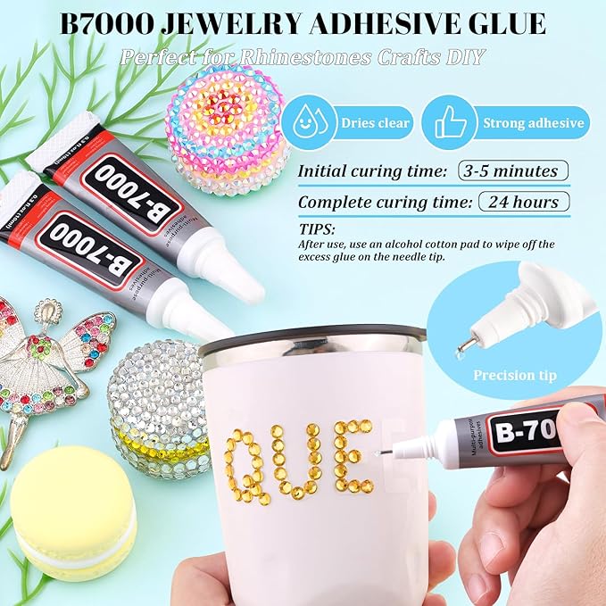 6000Pcs Resin Rhinestones for Bedazzling with 3Pcs B7000 Jewelry Glue, 1 Box Golden Flatback Rhinestones for Crafting Crafts DIY, Crystals Gems for Clothing Shoes Tumblers Nail Art Makeup