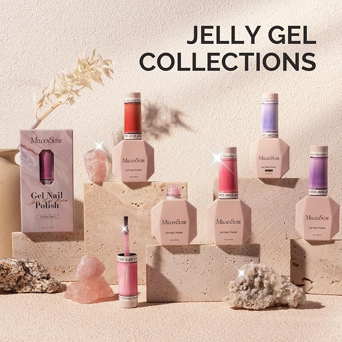 MelodySusie Pink Gel Nail Polish, 0.5Fl.oz Jeweliver Jelly Gel Polish Neon Pink Jelly Rose Nails Sheer Soak Off UV LED Light Cure Gift for Women Girls Nail Art Manicure JIG14