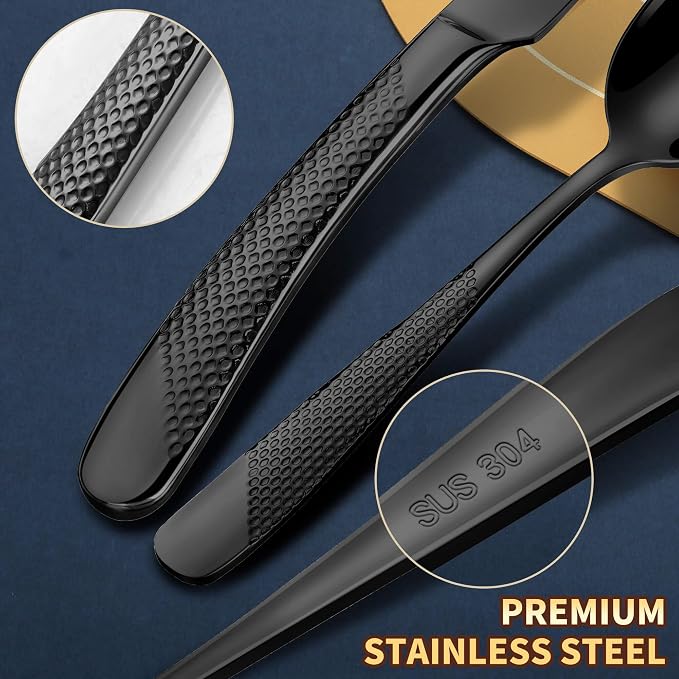 Hammered 30-Pieces Set Black Silverware Set - Image 6