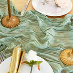 3 Pack Sage Green Cheesecloth Table Runner 120 Inch Boho Wedding Decor | - Image 5