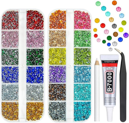 18 Colors Crystal Resin Rhinestones 2mm 3mm Rainbow Colorful Flatback Stones Non-Hotfix Gems Diamonds Charms Supplies for Nails Eyes Face Makeup Crafting Tumblers Bottles Crafts Shoes Clothes