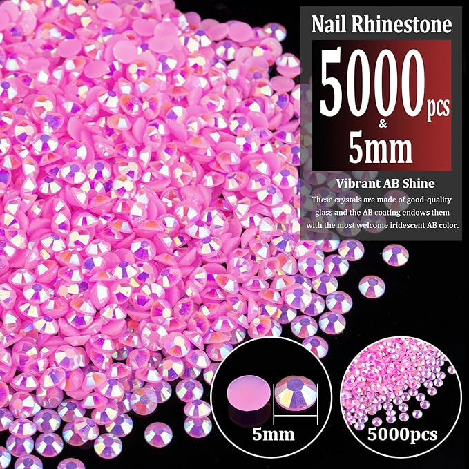 5000pcs 5mm Resin Rhinestones Bulk, Pink AB Flatback Round Jelly Rhinestones Bedazzling Non Hotfix Crystal Gems Large Quantity Wholesale for DIY Crafts Clothes Bottles Tumblers Face Makeup Manicure