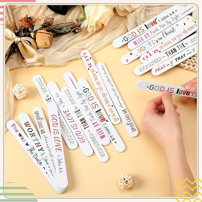 50 Pack Christian Gifts for Women Bulk Church Bible Verse Nail Files Boho Scripture Emery Boards Christian Religious Gift Nail Files for Employee Appreciation Teacher Staff Coworkers Women