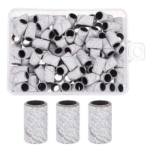 HARFINGTON 100pcs Small Sanding Bands 180 Grit for Nail Drill Bits Mini Sanding Band for Nails Gel Manicures White