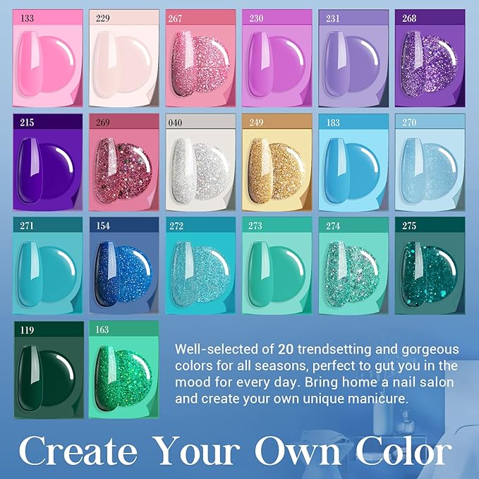 AZUREBEAUTY 31 Pcs Dip Powder Nail Kit Starter 20 Colors Glitter Nude Green Mermaid Serie Dip Powders Liquid Set with Base Top Coat Activator French Nails Art Manicure DIY Salon Christmas Gift