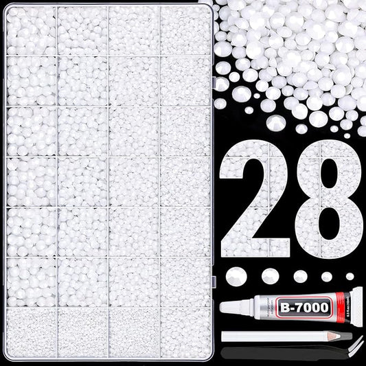 30000Pcs Resin Rhinestones for Bedazzling with B7000 Jewelry Glue, White Flatback Gems Rhinestones for Crafting, Clothing Tumblers Mugs Shoes Fabric Decor Nail Art