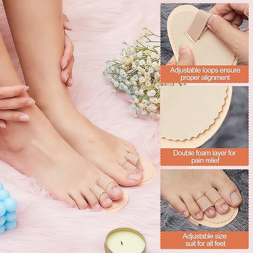 Nuanchu 6 Pieces Double Toe Straightener Hammer Toe Splint Corrector Separators for Crooked Relieving Foot Pain, Claw and Overlapping, Pressure, Discomfort