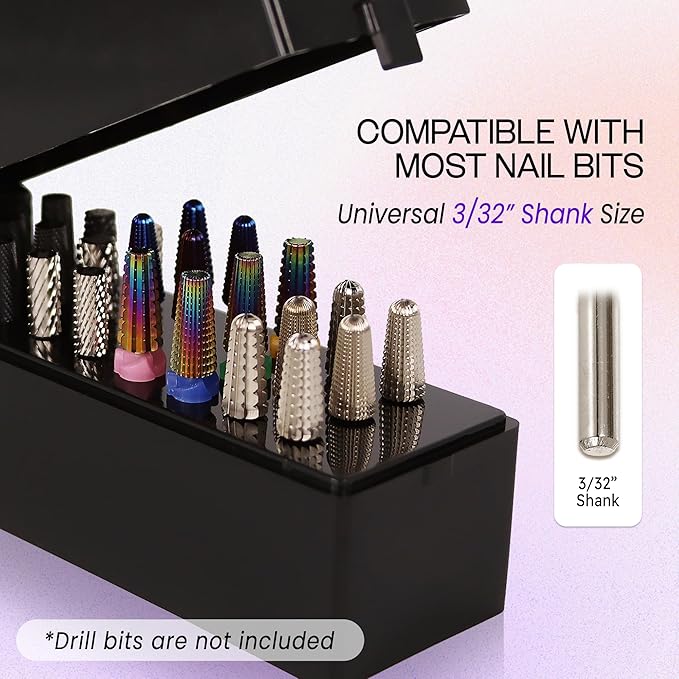 PANA Rectangle Nail Drill Bit Holder Display Organizer Case - Dustproof Carbide Bit Storage Container Box For Manicure Tools Nail Salon - 30 Holes Pink (Drill Bits Not Included)