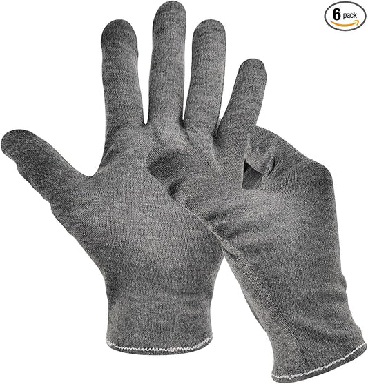 3 Pairs(6Pcs) Cotton Gloves for Eczema and Dry Hands, Moisturizing Gloves, Work Gloves for Men, Women, SPA, Jewelry Inspection (Grey, 3 Pairs)