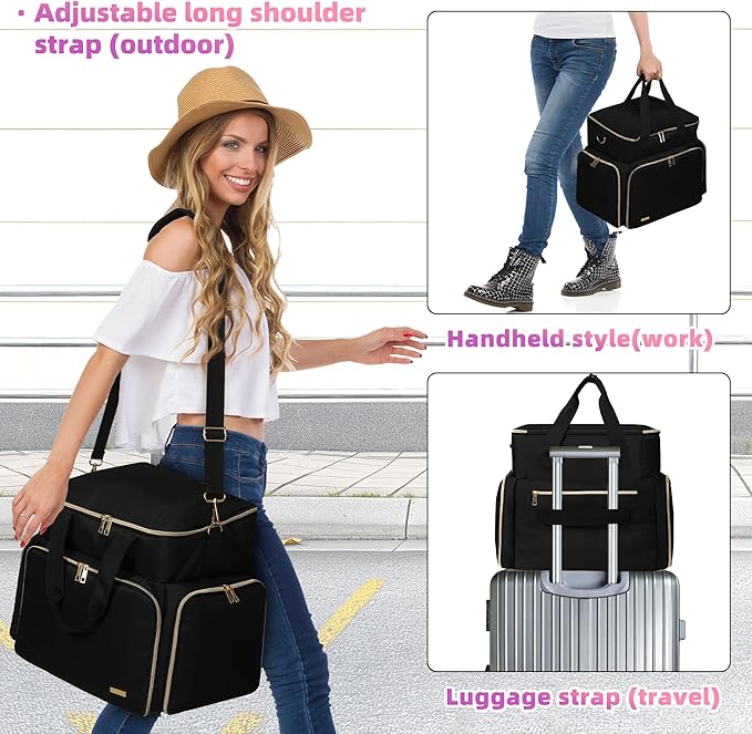 Nail Polish Organizer Case for 96 Bottles – Waterproof Travel Bag with Hard Bottom – Double Layer Nail Storage Bag with Adjustable Dividers & Nail Lamp Compartment – for Home or Salon Use