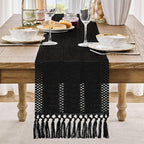 Macrame Style Boho Table Runner, 12x90 Inch Black | Woven Boho Table Runner - Image 2