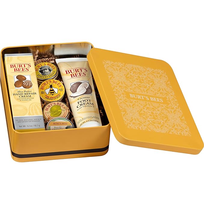 Burt's Bees Gifts Ideas - Classics Set, 6 Products in Giftable Tin – Cuticle Cream, Hand Salve, Lip Balm, Res-Q Ointment, Hand Repair and Foot Cream