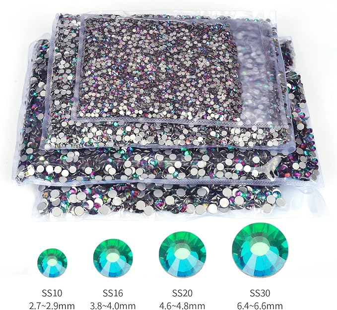 10000PCS Green Volcano Rhinestones Bulk, Flat Back Crystal Glass Stone Round Gems,SS10, 2.7-2.9mm