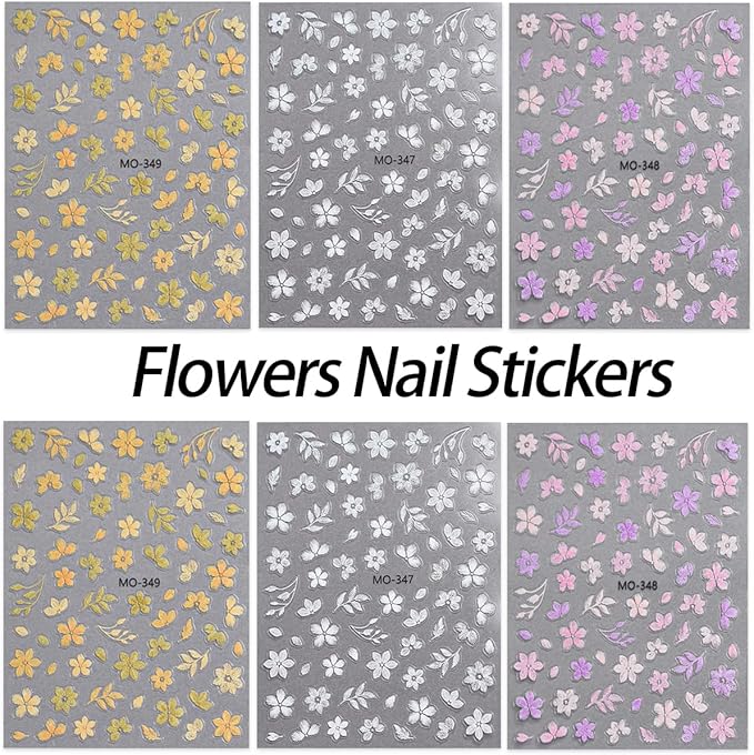 Self-Adhesive Colorful Flower Nail Art Stickers - 6 Sheets, Spring/Summer Designs, Acrylic Nail Decoration Charms