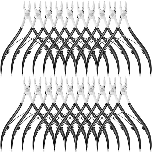 Chumia 20 Pcs Cuticle Trimmer Stainless Steel Cuticle Nippers, Nail Edge Cutter Clippers Dead Skin Trimmer Pointed Pedicure Manicure Nipper Remover Care Tools Bulk for Fingernails Toenails (Black)