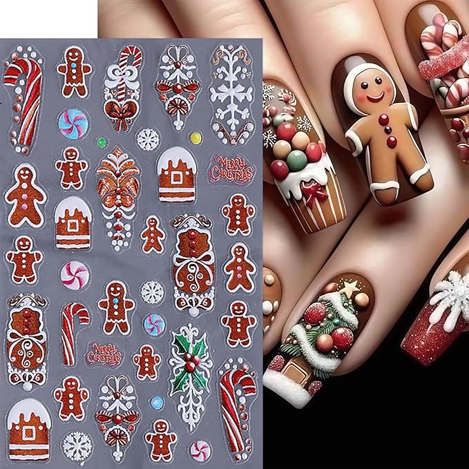 4 Sheets Christmas Nail Art Stickers Decals 5D Micro Embossed Nail Stickers for Nail Art Snowman Snowflakes Christmas Tree Cute Santa Claus Nail Decor Supplies Holiday Manicure Accessories for Women