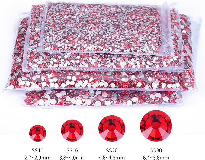 10000PCS Red Rhinestones Bulk, Flat Back Crystal Glass Stone Round Gems,SS10, 2.7-2.9mm