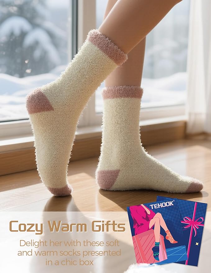 TEHOOK Warm & Cozy Gifts for Women, Stocking Stuufers, Fluffy Fuzzy Plush Sleeping Slipper Socks - Soft Warm Fabric