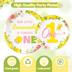 96Pcs Lemon 1st Party Plates Supplies Pink Yellow Our Little Lemonade Is - Image 3