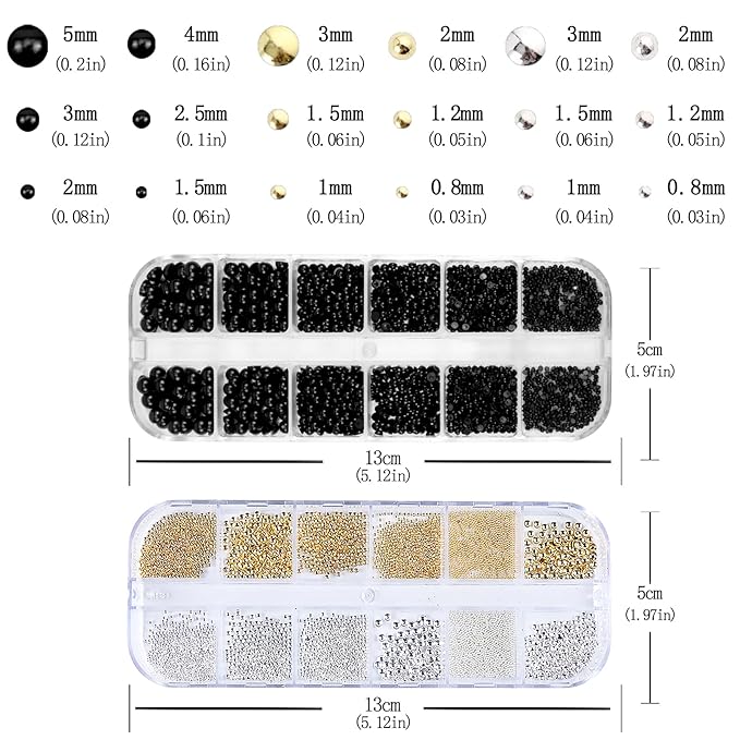 Nail Art Pearls with Rhinestones Glue Gel Flatback Pearls Nail Charms Luxurious Nails Supplies Accessories Gold Silver Gems Jewelry Pearl for Women Nails Design(Black)