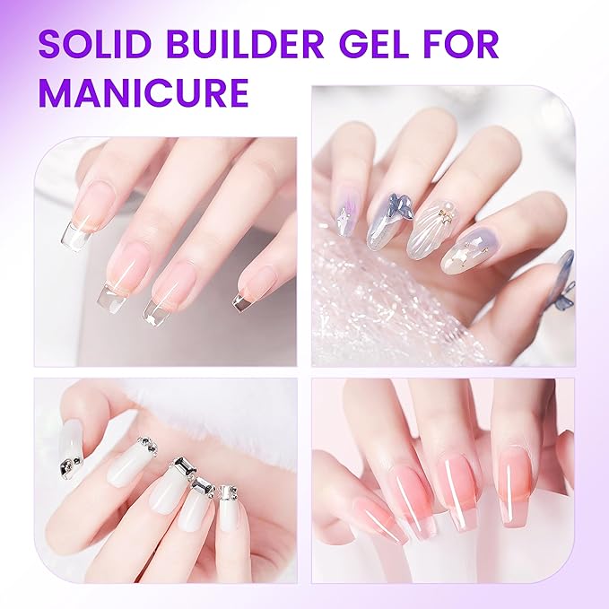 AIJIMEI Solid Builder Gel for Nails 2oz 60g Clear Hard Gel, Non-Sticky, 3D Sculpting, Nail Extension Flase Nail Thickening Solution 3D Sculpting (Nude)