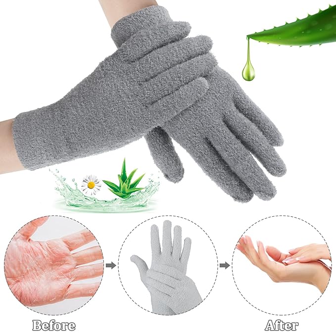 3 Pairs Moisturizing Aloe Gloves for Dry Hands Overnight Aloe Spa Infused Hydrating Cracked Hand Moisturizer Gloves for Women Men Chapped Skin(Vintage Color)