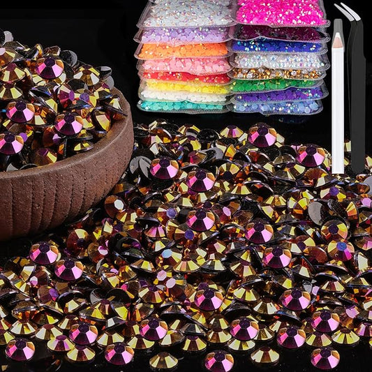 2000pcs 6mm Resin Rhinestones Bulk, Gold Rose AB Flatback Round Jelly Rhinestones Non Hotfix Crystal Gems Large Quantity Wholesale for DIY Crafts Clothes Bottles Face Makeup Manicure