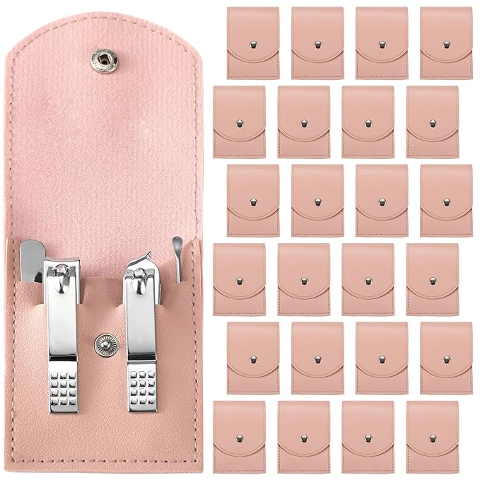 Lasnten 24 Set Christmas Manicure Set Bulk Nail Clippers Grooming Nail Kit Stainless Steel Professional Pedicure Kit Pedicure Tools with Travel Case Gifts for Xmas Men Women(4 in 1,Pink)