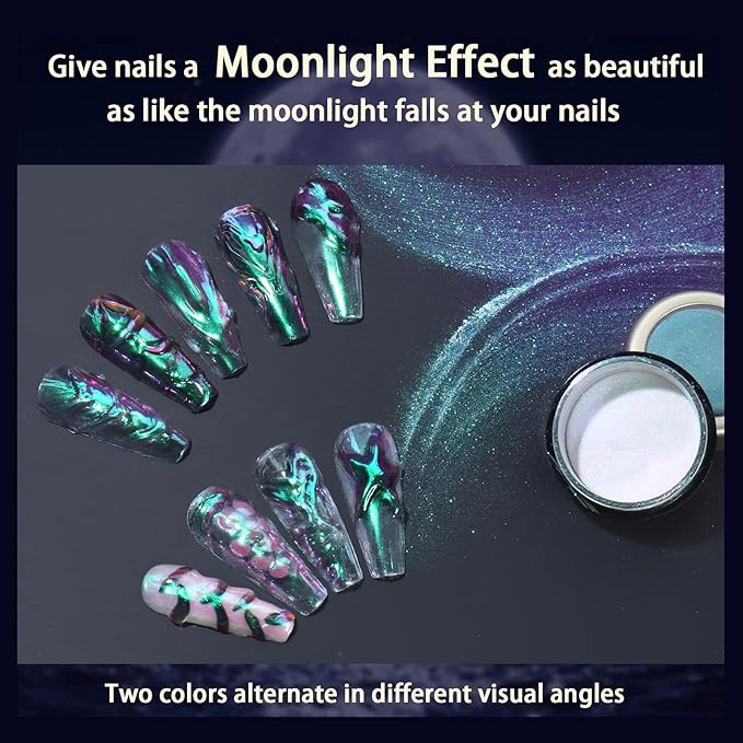 Allstarry Unicorn Chrome Nail Powder, Aurora Mermaid Iridescent White Pearl Nail Chrome Powder Pigment Glitter Fairy Dust for Nail Art, Manicure, Gel Nail Polish - Dream Purple