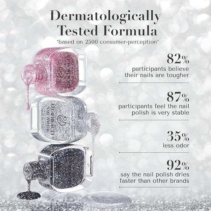 AZUREBEAUTY Nail Polish Set, 4 Colors Dazzling Gold Silver Pink Quick Dry Natural Nail with Top Coat,Professional for Nail Art DIY Manicure and Pedicure at Home