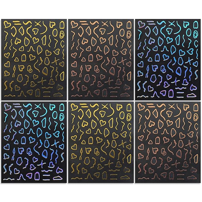 Irregular Frames Nail Art Stickers - Colorful Minimalism Geometric Hollow Design Nail Decals for DIY Manicure Nail Decorations(6 Sheets)