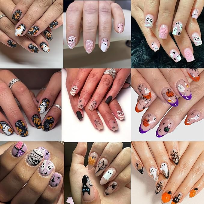 12sheet Halloween Nail Art Stickers Decals Flower 3D Self-Adhesive Nail Stickers with Mummy Ghost Design Nail Stickers for Nail Art Spider Web Pumpkin Nails Supplies for Women Manicure Decor