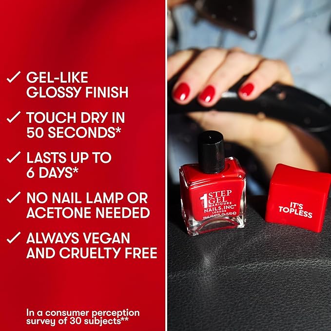 Nails Inc It's Topless Gel-Like Nail Polish, 4-in-1 Base Coat, Treatment, Color & Top Coat, Long Lasting, Strong, Chip Free Nails, Glossy Salon Quality Manicure, Air Dry Nail Polish, Shade Sydney