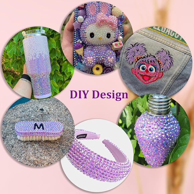30000Pcs Resin Rhinestones for Bedazzling with Tweezers, Lavender Purple AB Rhinestones for Crafting with B7000 Jewelry Glue for DIY Crafts Clothing Tumblers Shoes Fabric Nail Art