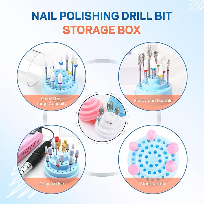 Nail Soaking Tray Box Cleaner Pot for Scissors Tweezers Nail Art Tools Manicure Soaking Tray Clean Box (Drill Bits Organizer -Blue)