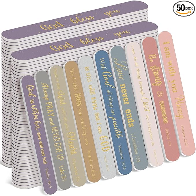 50 Pack Christian Gifts for Women Bulk Bible Verse Scripture Nail Files Christian Religious Party Emery Boards Employee Appreciation Gifts for Team Staff Coworkers Teachers
