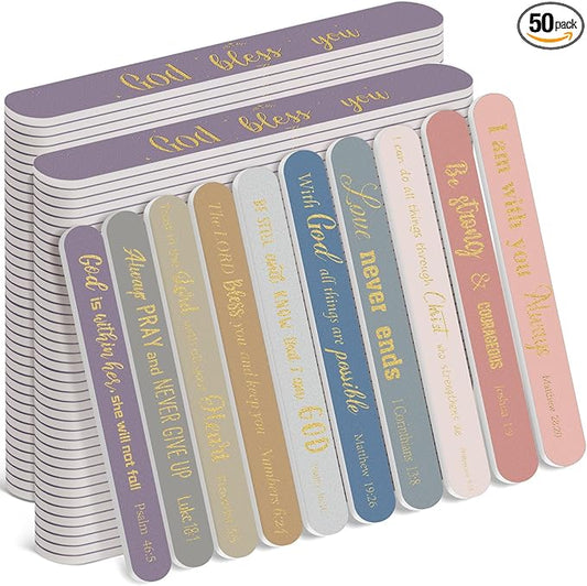 50 Pack Christian Gifts for Women Bulk Bible Verse Scripture Nail Files Christian Religious Party Emery Boards Employee Appreciation Gifts for Team Staff Coworkers Teachers