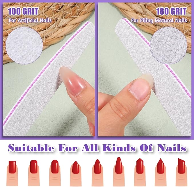 150Pcs 100/180 Nail File Sanitize Nail Files and Buffers Double Side Coarse for Acrylic Natural Extension Nails Emery Boards Manicure Tool for Acrylic Nails Toenails Removal Manicure Salon Home