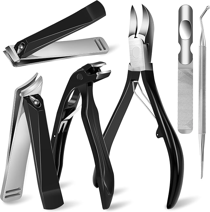 Toenail Clippers for Seniors – 6 in 1 Large Straight & Slanted Nail Clippers Set for Thick and Ingrown Toenails, Heavy Duty Wide Jaw Nail Cutter with Long Handle for Men Women Adult