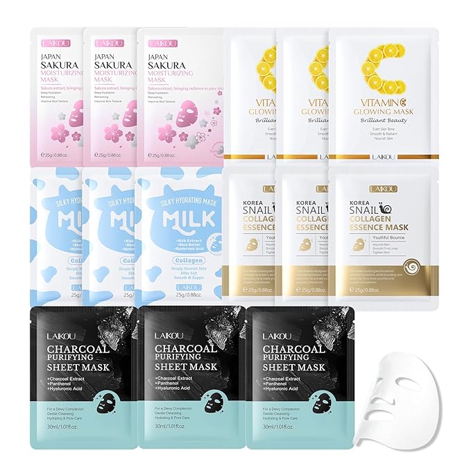 LAIKOU Face Mask, Korean Face Mask, Collagen Mask, Facial Mask for Glass Skin Hydrating, Moisturizing and Firming 25ml/30ml 15pcs
