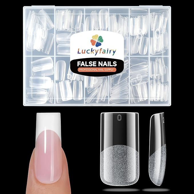 Medium Square Nail Tips, 240pcs Soft Gel Pre-Shaped Acrylic Fake Nails, Half Matte Full Cover Clear Gelly Press on Flase Nail Tips for Extension Nail Manicure Home DIY 12 Sizes Gelly Tips