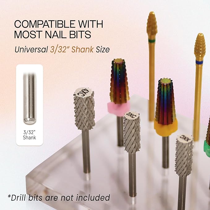 PANA Rectangle Transparent Acrylic Nail Drill Bit Holder Display Organizer Stand - Carbide Bit Storage Mount For Manicure Tools Nail Salon - 12 Holes Clear (Drill Bits Not Included)