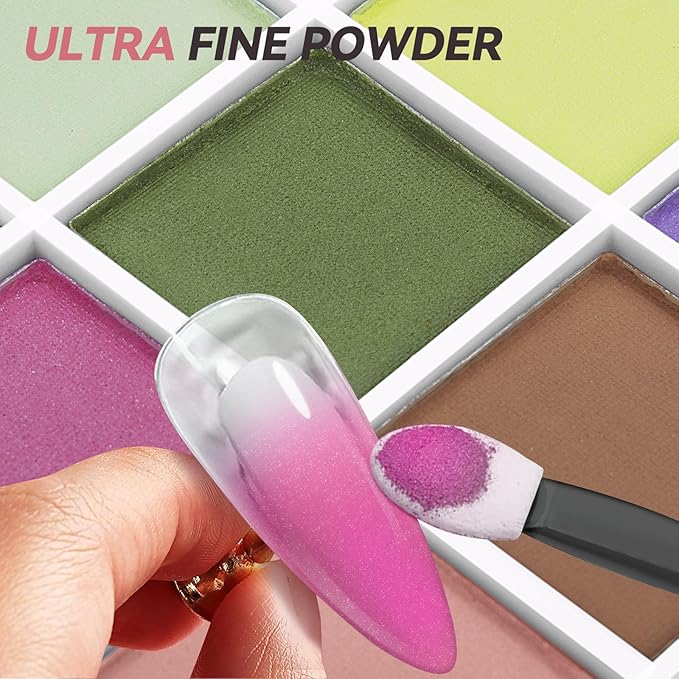 Nail Pigment Powder Palette, 9 Colors Solid Pigment Powder for Nails Ombre Gradient Aura French Manicure, Nail Art Palette Rub Dust Glitter Manicure Home DIY Decoration Accessories, Light Colors