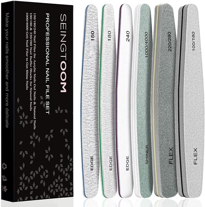 6pcs Nail File Nail Buffers for Natural Nails, Emery Boards for Nails, Nail Buffer and Shine Kit Nail Filer, Nail Buffer Block 100/180 Grit Nail Files Fingernail Files