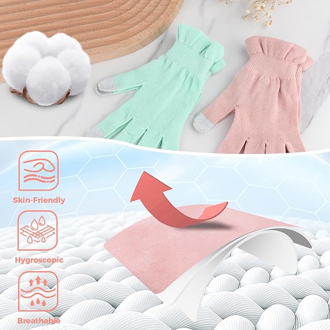 Donfri 2 Pairs Moisturizing Gloves Overnight Kids Cotton Gloves for Eczema Lotion Gloves for Dry Hands,Gloves with Touchscreen Fingers Sleeping (XS)