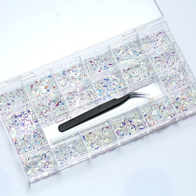 Nibiru 2000Pcs AB Multi Shapes Rhinestones Glass Gems Kit for Nail Art Jewels Decoration,Shiny Flatback Mix Size with Wax Pen