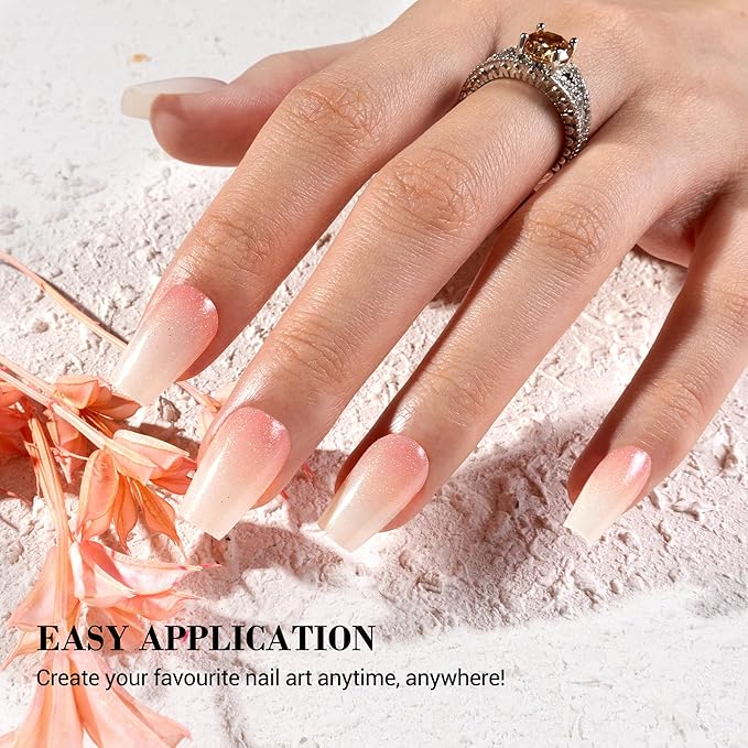 MelodySusie Semi Cured Gel Nail Strips (Pearly Pink Gradient), Works with Nail Lamp, Salon Quality, Long Lasting, Easy to Apply and Remove, Includes 20Pcs, 2 Prep Pads, Nail File and Wooden Stick
