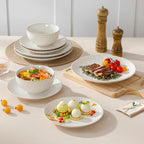 MALACASA 12 Pieces Dinnerware Sets, Farmhouse Plates and Bowls Sets, Embossed - Image 6