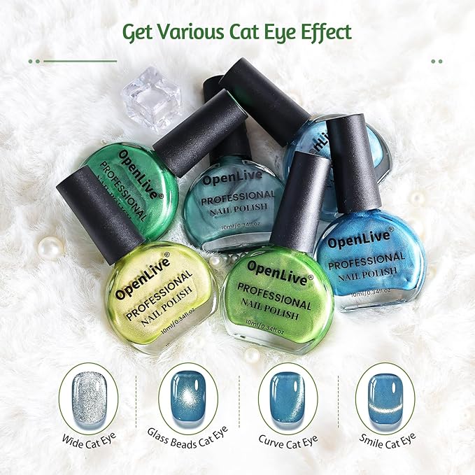 6 Colors 10ml Amber Pine Grove Cat Eye Nail Polish with Magnet Stick Quick Dry Nail Polish for Women Salon DIY Nail Art